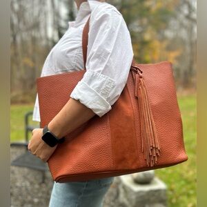 Shiraleah dark orange vegan leather and suede, tote